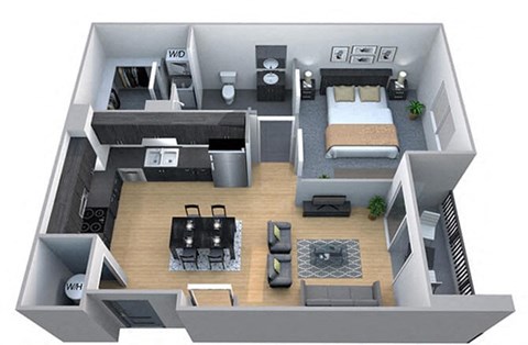 Floor plan for 1 bed, 1 bath, 656 sqft